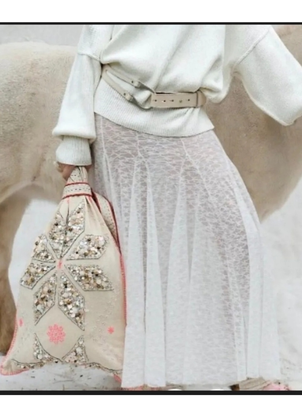 NWT white Lace Maxi Skirt by free people maxi godet slip lace skirt large